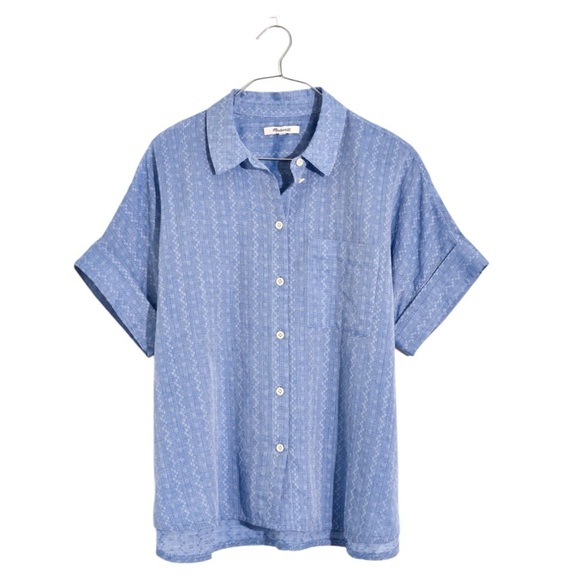 Madewell Daily Shirt in Textural Stripe Shirt in Linear Ditsy Dobby Navy - Picture 3 of 15